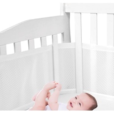 HB.YE Bettumrandung Nestchen Breathable Netzgewebe 4-seitiges Netzfutter für Babybett Kinderbetten (Weiß)