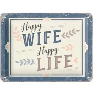 Nostalgic Art Nostalgic-Art Retro Blechschild Word Up – Happy Wife Happy Life Dekoratives Schild Tafel für Nostalgie-Fans, aus Metall, Vintage-Design zur Dekoration, 15 x 20 cm