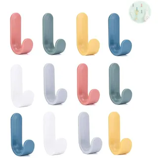 Nevoluxer 12er Set Selbstklebende Haken, Bunte Wandhaken für Das Bad, Die Küche, Kinderzimmer & Büro, Klebehaken Kinder, Garderobenhaken Bunt für Handtücher, Kleidung & Deko