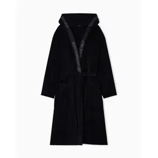 Emporio Armani für Herren. EM002255_AF14986 Frottee-Bademantel mit Logo auf schwarzem Rand (S), Heimtextilien, Baumwolle