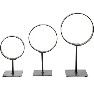 Creative Co-op Decorative Modern Found Metal Rings on Stands, Set of 3 Dekor, schwarz