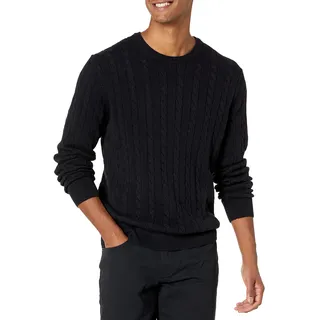 Amazon Essentials Herren Baumwoll-Pullover mit Rundhalsausschnitt und Zopfmuster, Schwarz, XXL