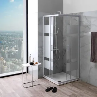 KIAMAMI VALENTINA Eck-Duschabtrennung 75x75 Glas mit Siebdruck weiß Profile | Venere