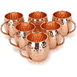 Zap Impex Moscow Mule Kupferbecher – Set mit 6 Stück – 100% handgefertigte, lebensmittelechte Becher aus reinem massivem Kupferfass – 16 oz hochwertiges Cocktail-Kupferglas