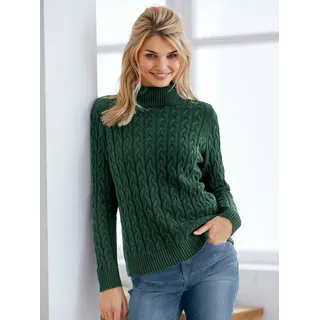 Rollkragenpullover HEINE "Rollkragen-Pullover", Damen, Gr. 42, grün (moos), 60% Viskose, 40% Baumwolle, unifarben, Pullover Rollkragenpullover