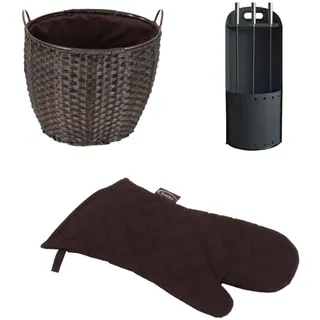 Kamin-Set: Holzkorb, Besteck & Handschuh | Rattan Braun| 68 L
