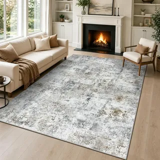Capslpad Braun Abstraktes Teppich Wohnzimmer 120x180cm rutschfest Kurzflor Kunstwolle Schlafzimmer Teppich Waschbar Minimalistisch Bettvorleger Teppiche für Wohnzimmer Schlafzimmer Büro Bereich Dekor