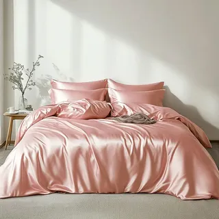 Lanqinglv Satin Bettwäsche 135x200 cm Rosa Sommerbettwäsche Kühlend