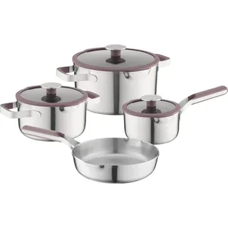 BergHOFF Home Topfset Antihaft 7 teilig Edelstahl mit Glasdeckeln, für alle Herdarten, backofenfest bis 180 Grad - Braun