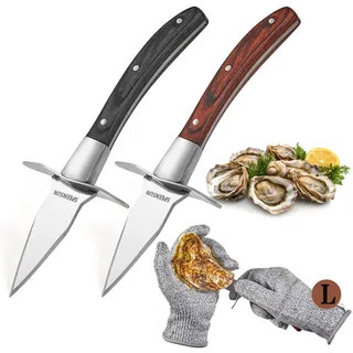 SPEENSUN Austernmesser, Austernmesser, 2 Stück Austernshucker und 1 Paar Schutzhandschuhe der Stufe 5 (L), Austernshucker Messer Handschuhe Set, Austernshucker Kit mit Premium-Holzgriff. ...
