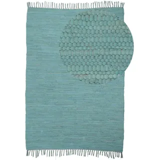 carpetfine Kelim Chindi uni Wendeteppich 90 x 160 cm Blau/Türkis