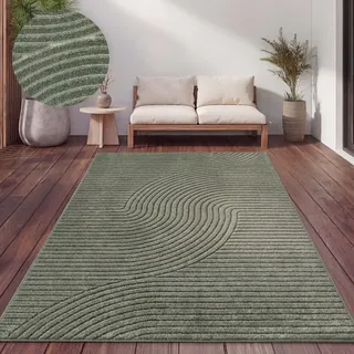 Outdoor Teppich Wetterfest Balkon Wohnzimmer Skandinavisches Boho Einfarbig Grösse 240x340 cm - Grün