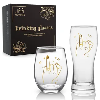 Joymaking Weinglas & Bierglas Set für Paare - Hochzeitsgeschenk Personalisiert, Verlobungsgeschenk, Kleines Geschenk zur Hochzeit, Partner Geschenk