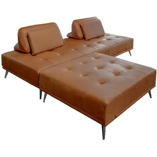 KAWOLA Sofa Wiolo Schlafsofa Daybed mit Hocker Leder cognac - Hellbraun