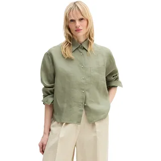 Langarmbluse MARC O'POLO, Damen, Gr. 34, fresh sage, Web, Obermaterial: 100% Leinen, regular fit normal, 1-Knopf-Manschette, Blusen Langarmbluse, Leinenbluse regular fit mit natürlich kühlender Funktion