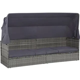 KKHOMEI Gartensofa mit Dach Sonnenliege Rattansofa 3 Sitzer Sofa Liege Outdoor Balkon Sofa Sonnenliege Gartenliege Liegesofa Balkonmöbel