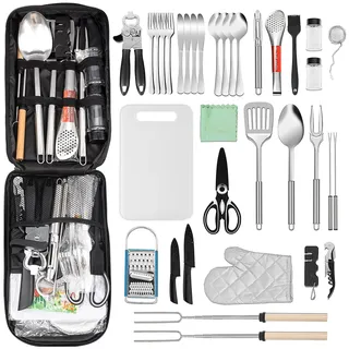 35 Stück Camping Kochutensilien Set, Camping Geschirr Set 4 Personen Camping Küchenset Outdoor Kochbesteck Komplettset für Picknick, Outdoor Wandern, Grillpartys, Wohnmobil