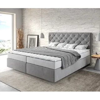 DELIFE Boxspringbett Dream-Great 180x200 cm Mikrofaser Grau mit Matratze und Topper - Grau