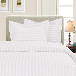 Elegant Comfort 3-teiliges Bettbezug-Set, weich, gemütlich, 1500, Premium, Hotelqualität, luxuriös, knitterfrei, 3-teilig, Damast-Streifen, für Doppelbett, Queen-Size-Bett, Weiß