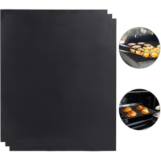Relaxdays, schwarz BBQ Grillmatte 3er Set, Antihaft-Beschichtung, zuschneidbar, wiederverwendbar, 0,3 mm dick, 40x50 cm, Pack, 10026585