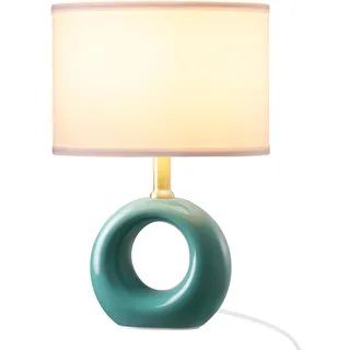 EDISHINE LED Nachttischlampe, Keramiksockel, Baumwollschirm, Blau | türkisblauer Keramikfuß, E14-Leuchtmittel inklusive, 2700K Warmweiß, für Schlafzimmer, Wohnzimmer