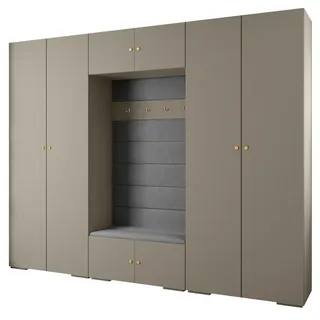 Abiks Möbel Garderoben-Set 236,7/300/47 , Kaschmir, Grau, Goldfarben , Holz , Nachbildung , 18 Fächer , 300x236.7x47 cm , Garderobe, Garderoben-Sets & Garderoben-Serien, Garderoben-Sets