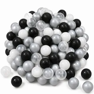 Littletom Bällebad-Bälle 200 Stück, Schwarz/Grau/Weiß/Transparent, 5.5 cm , Kunststoff , Rund , 5.5x5.5x1 cm , unisex , Spielzeug, Sonstiges Spielzeug