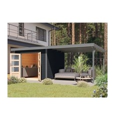 Karibu Gartenhaus Set Domingo C Anthrazit-Staubgrau mit Anbaudach 7 m2