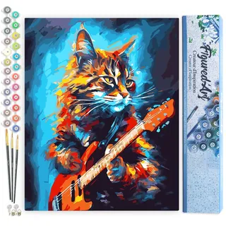 Figured'Art Malen Nach Zahlen Erwachsene Abstrakte Rocker Katze - Paint by Numbers Basteln DIY Bastelset 40x50cm ohne Holzrahmen