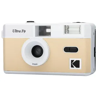 Kodak Ultra F9 – Silberkamera, wiederverwendbar, 35 mm, festes Objektiv 31 mm F/9, integrierter Blitz, einfaches Aufladen, manuelles Aufrollen, ideal für den Innenbereich – Beige