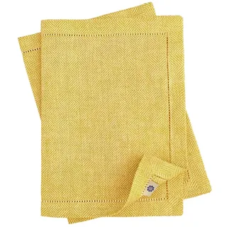 Linen & Cotton Hochwertig Tischsets Platzsets mit Hohlsaum Scandi - 100% Leinen, Gelb (30 x 44cm, 2 Stück) Festlich Elegant Tisch Matten für Weihnachten Fest Restaurant Hotel Cafe