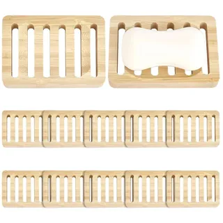Doodlream 12 stück Bambus seifenschalen, rechteckige Holz seifenhalter, selbstentwässernde seifenablage mit hohl Drainage für stückseife schwämme, Rutschfester seifenschutz für Bad dusche küche Tisch