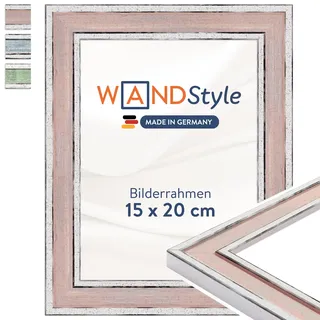 WANDStyle Rosa Bilderrahmen 15x20 Holz, Bilderrahmen Rosa Vintage | Hochwertiger Holzbilderrahmen Retro, Posterrahmen aufstellbar, Rahmen 20x15 cm, Fotorahmen H460 Made in Germany