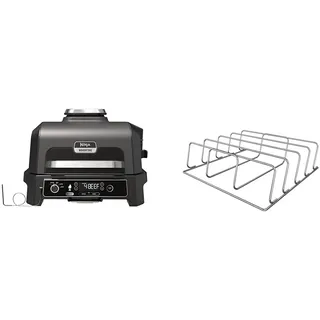 Ninja Woodfire Pro XL Elektrogrill, großer 4in1-Außengrill & Woodfire XL Rippen-Grillrost zum Grillen von bis zu 4 vollen Rippen
