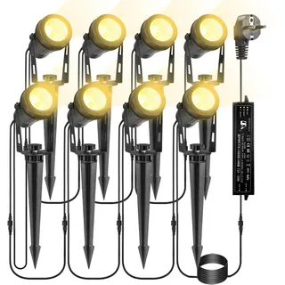 B-right Gartenbeleuchtung led außen, 8er Set Gartenbeleuchtung mit strom, IP65 wasserdicht Gartenstrahler mit erdspieß, Gartenleuchte mit stecker, Warmweiß, Wegbeleuchtung Gartenlampe für Rasen Weg