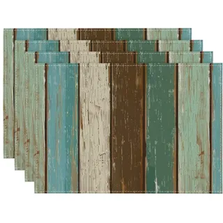 Artoid Mode Blau Planken Antik Alt Rustikal Holz Herbst Platzsets 4er Set, 30x45cm Urlaub Tischsets Waschbar Platzdeckchen Küche Party Deko