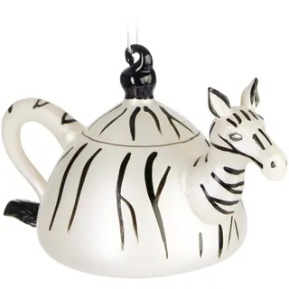 BRUBAKER Teekanne Zebra Weihnachtskugel aus Glas - Handbemalt - Christbaumschmuck Lustig - Christbaumkugel Figuren Weihnachtsdeko Anhänger - Bunt