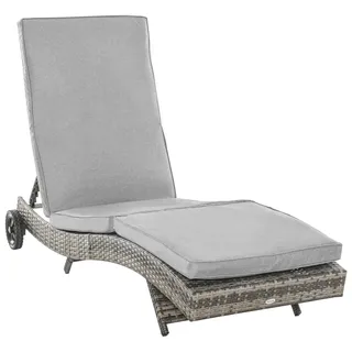Sonnenliege - S-Form Relaxliege - Ergonomisches Design - Mit 2 Rädern - Maße 207x70x70 cm - Metallgestell - Verstellbare Rückenlehne - Grau
