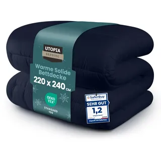 Utopia Bedding Bettdecke 220 x 240 cm, Ganzjahresdecke 370 GSM Füllung, atmungsaktive Schlafdecke, Steppdecke, Super Weiche Kuschelige (Marineblau)