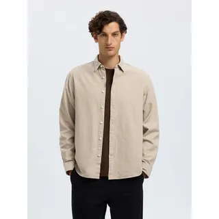 Langarmhemd SELECTED HOMME "SLHREGNOAH BRUSHED TWIST SHIRT LS NOOS", Herren, Gr. XXL, N-Gr, egret detail:twisted, chinchilla, Web, Obermaterial: 100% Baumwolle, unifarben, regular fit, 2-Knopf-Manschette, Hemden Langarmhemd