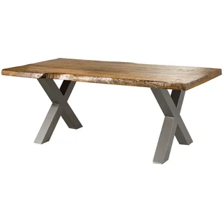 MASSIVMOEBEL24.DE Baumtisch Mango 200x100x77 natur lackiert / X-Beine silber matt FREEFORM 5 - Silber