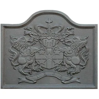 Kaminplatte aus Gusseisen mit dem Motiv LÖWE CM verziert. 55 × 45 H SP. 2 cm DS