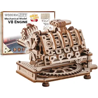 WOODEN.CITY 3D Puzzle Holzmodellbausatz zum Bauen - V8 Engine, Mechanisch Spielzeug für Erwachsene, Laser Cut DIY - Holzpuzzle Erwachsene, Miniatur Motor Bausatz, Modellbausatz