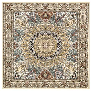 makeups69 Teppich Quadratisch Maschinengefertigt Kurzflor, 160 x 160 cm | Teppiche fürs Wohnzimmer Schlafzimmer Esszimmer Küche Flur Traditionelles Vintage-Bordürendesign