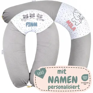 sei Design Stillkissen XXL - personalisiert mit Namen und Geburtsdatum personalisierte Geschenke Baby Junge Mädchen Schwangerschaftskissen 190cm grau groß