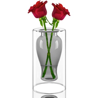 ZENS Vase Glas für tischdeko, Moderne Geometrische Glasvasen Grau Blumenvasen klarglas Vasen für Wohnzimmer Heimdekoration Hochzeit deko