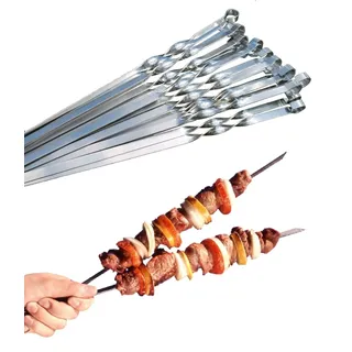 BBQ Edelstahl Grillspieße für Fleisch und Gemüse (10 St/60cm) Extra stark 2mm, Fleischspieße, Schaschlikspieße, BBQ-Spieße, Skewers, Schaschlik, Kebap, 40/50/60 L cm