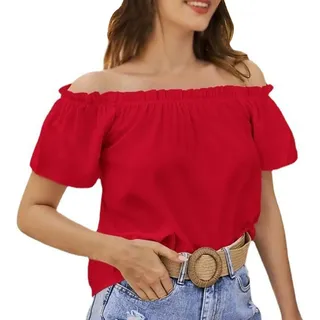 Schulterfreies Oberteil Damen One Shoulder Fledermausärmel Oversized Elegant Mittelalter Bluse Rüschenbluse Schulterfrei Sommer Trachtenblusen Shirt Viktorianische Gothic Party Top