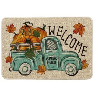 Artoid Mode Kürbisse Lastwagen LKW Willkommen Herbst Fußmatte, Ahornblätter Hause Dekoration Küche Teppich Bodenmatte Für Innen Außen Dekor 40x60 cm