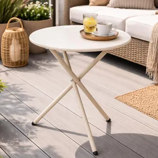 Bistrotisch Balkontisch Beistelltisch rund Weiß Stahl Ø48xH48cm - Weiß